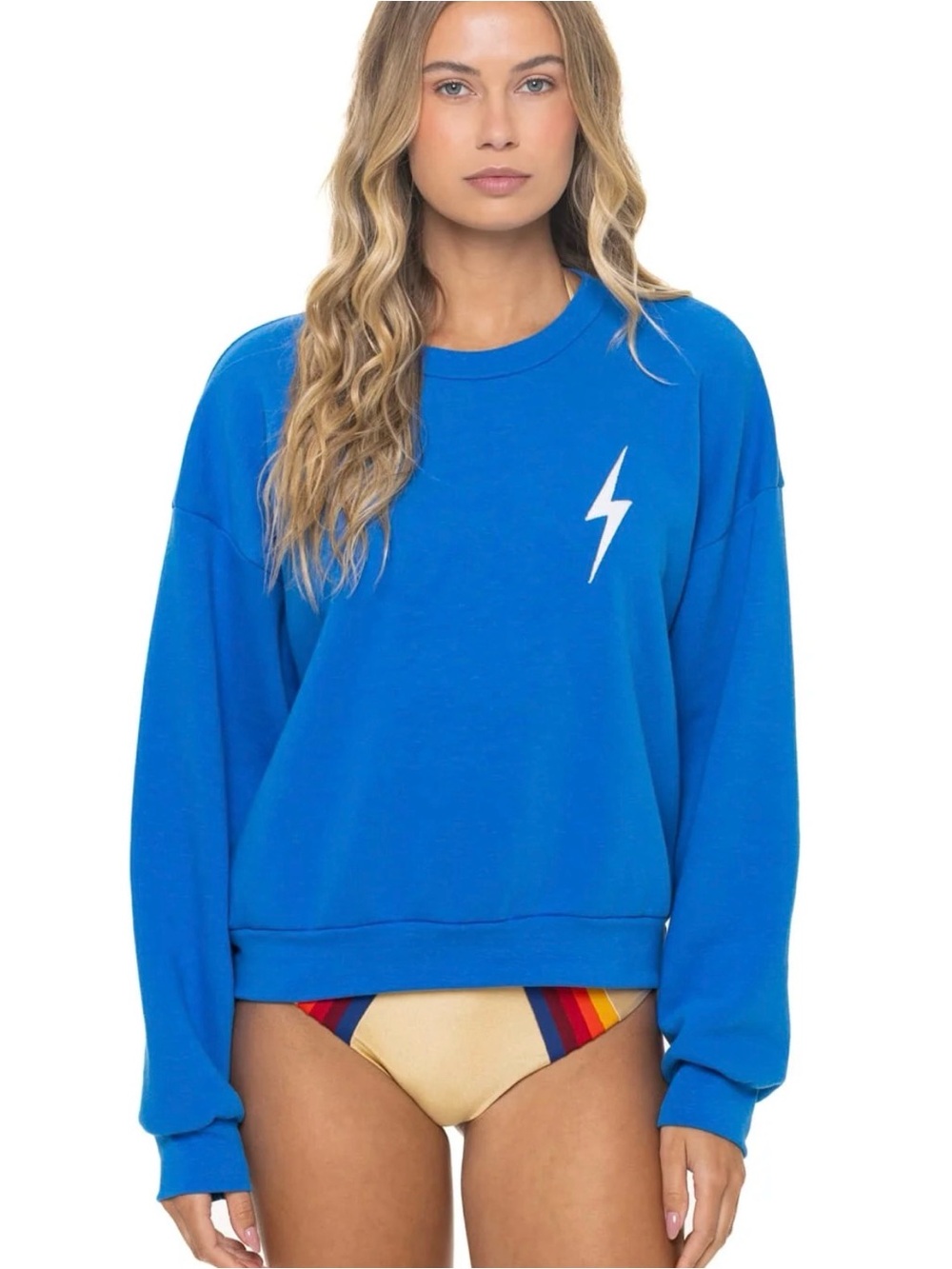Aviator Nation Ocean Blue Lightning Bolt Stitch Crewneck Sweatshirt